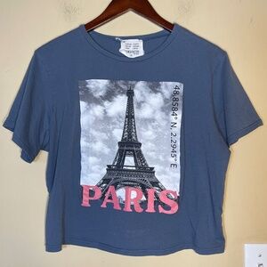 french pastry Blue Paris Graphic Tee with Pink Lettering